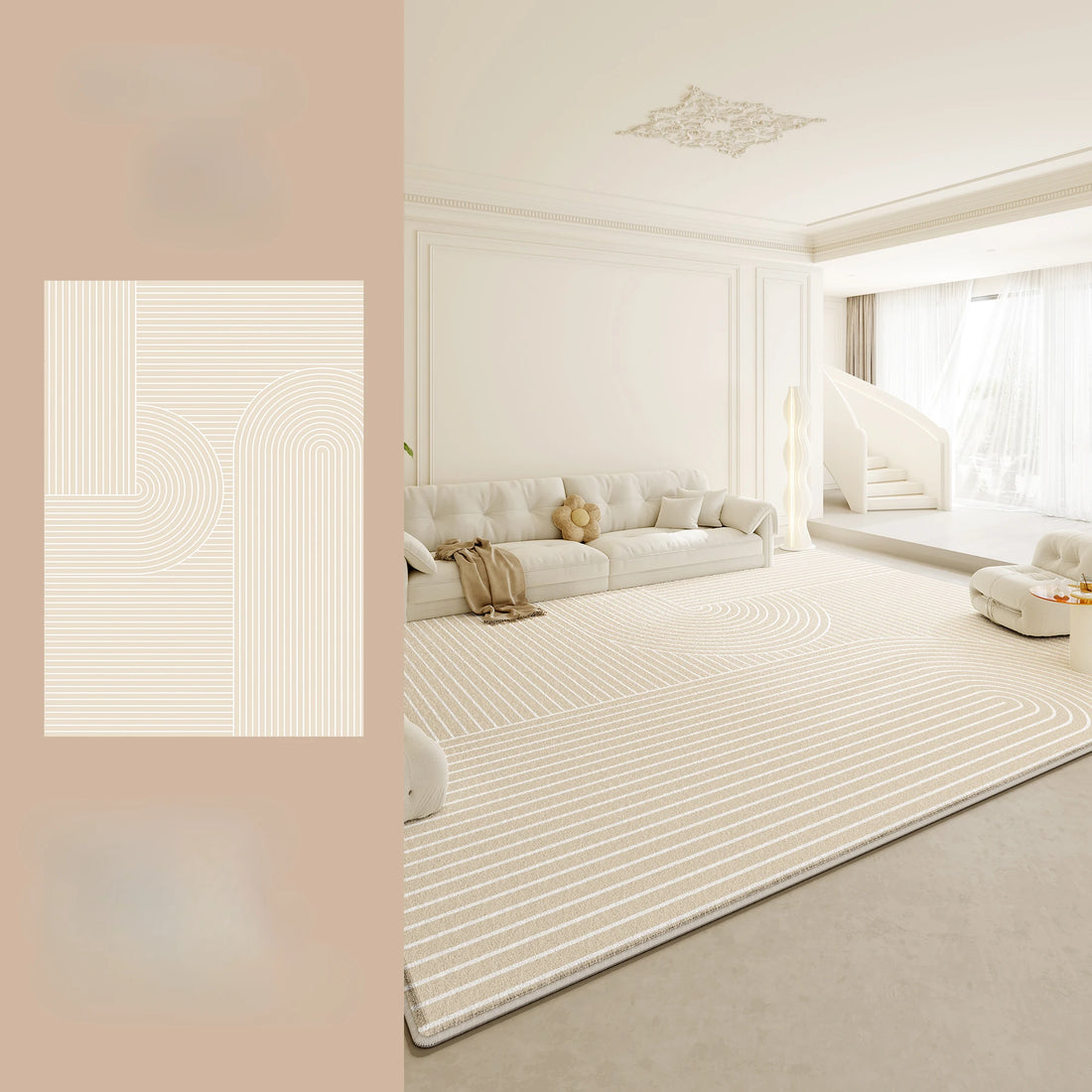 Large Plush Area Rug – Soft Fluffy Cream Carpet for Bedroom