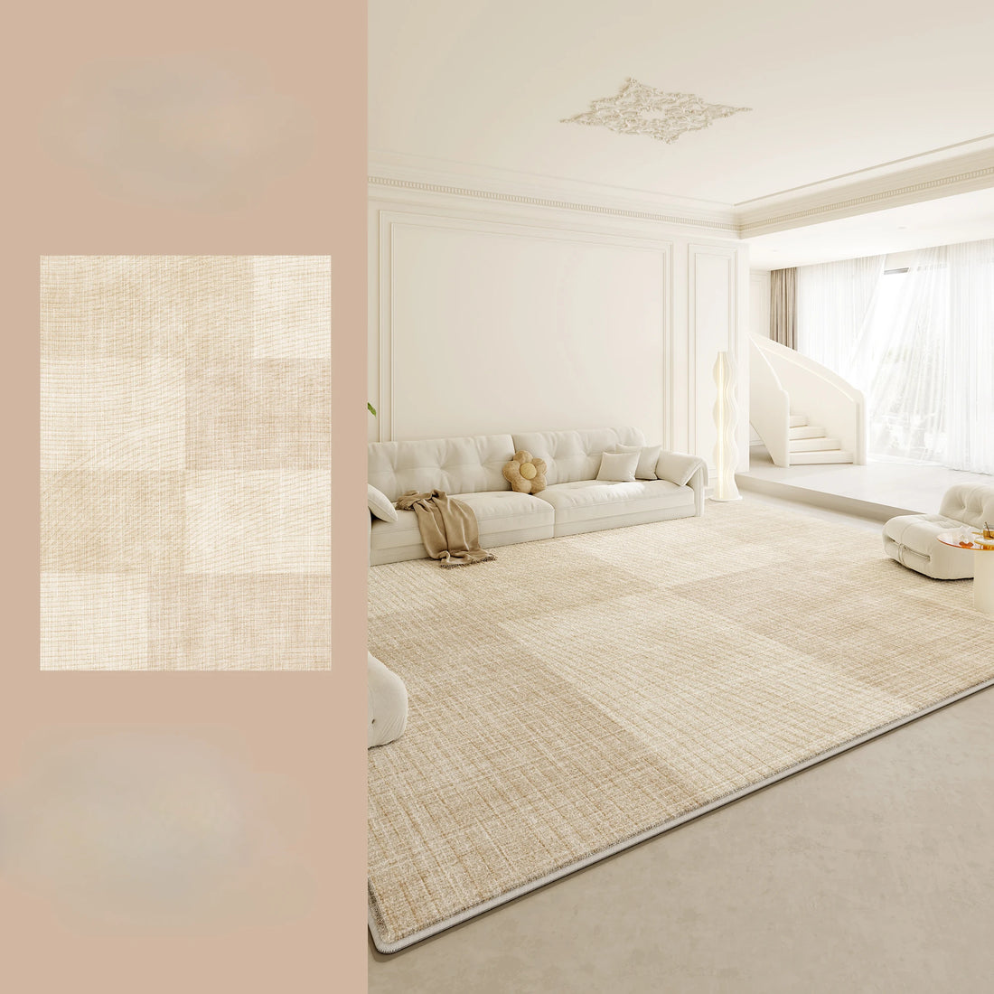 Large Plush Area Rug – Soft Fluffy Cream Carpet for Bedroom