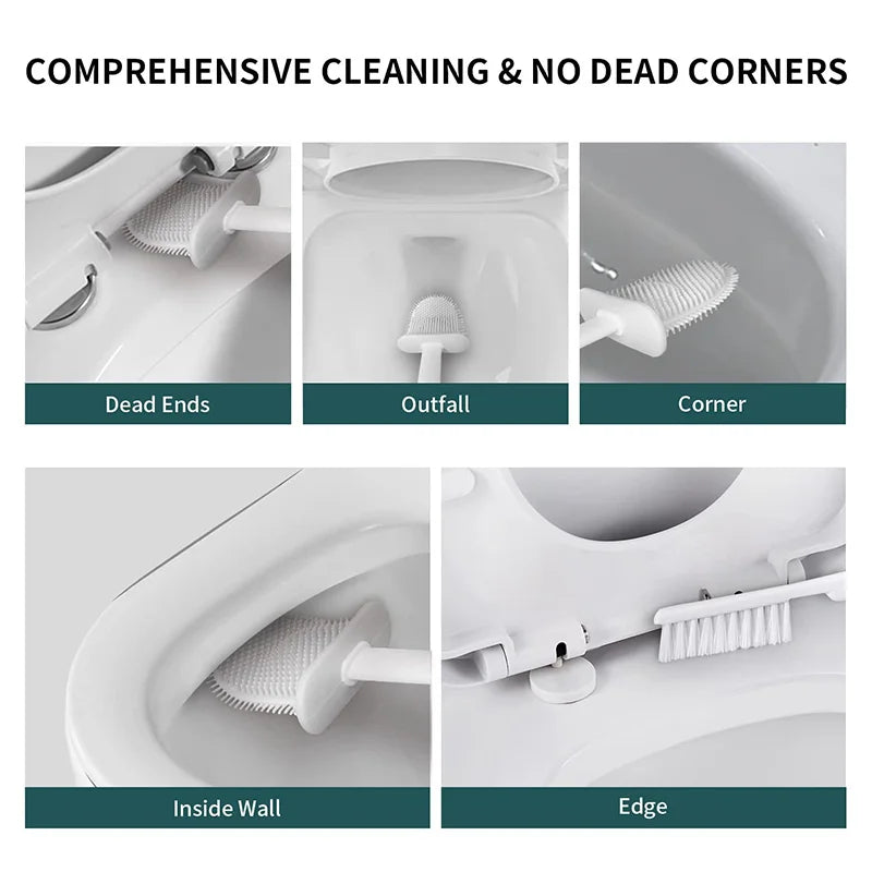 Wall-Mounted Silicone Toilet Brush with Holder