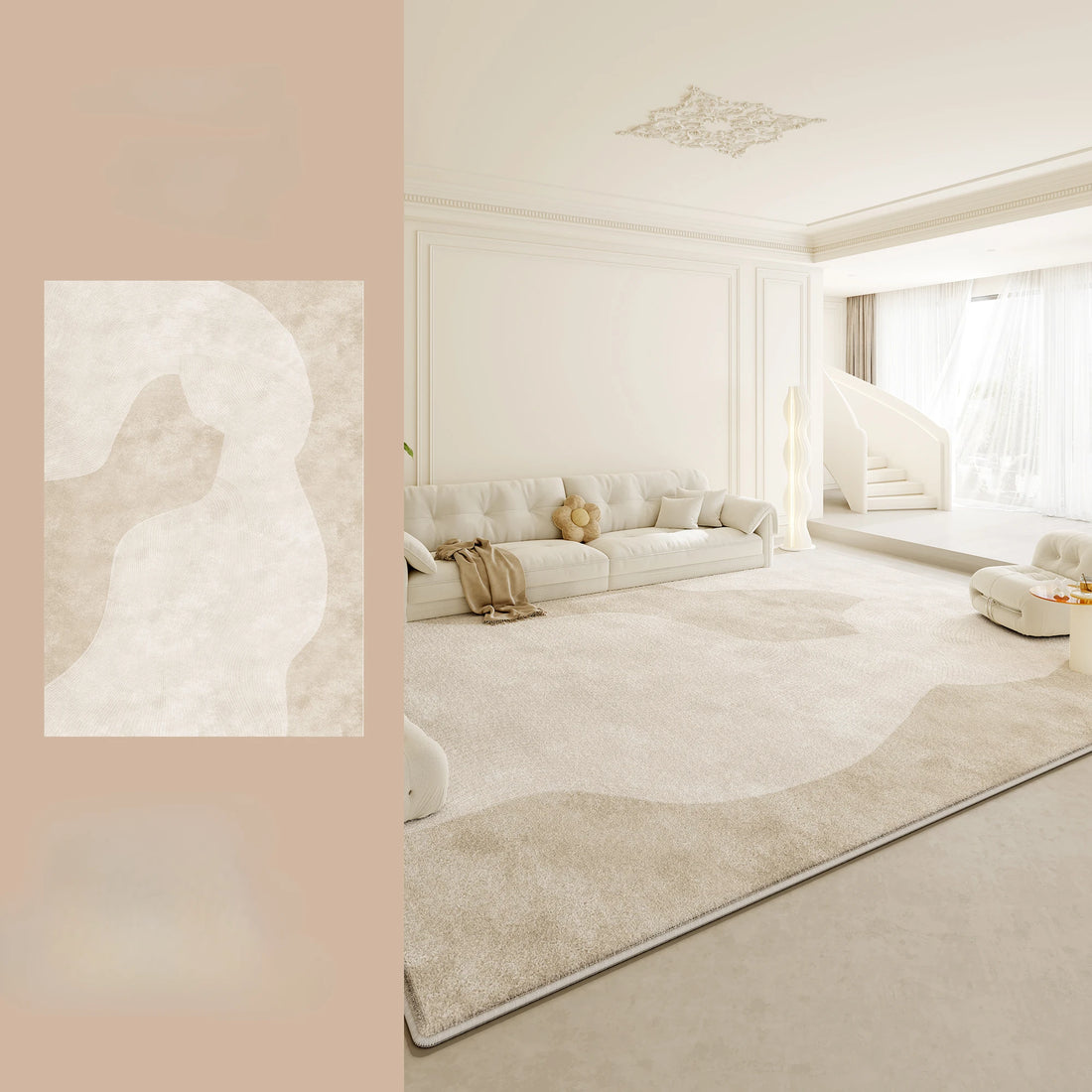 Large Plush Area Rug – Soft Fluffy Cream Carpet for Bedroom