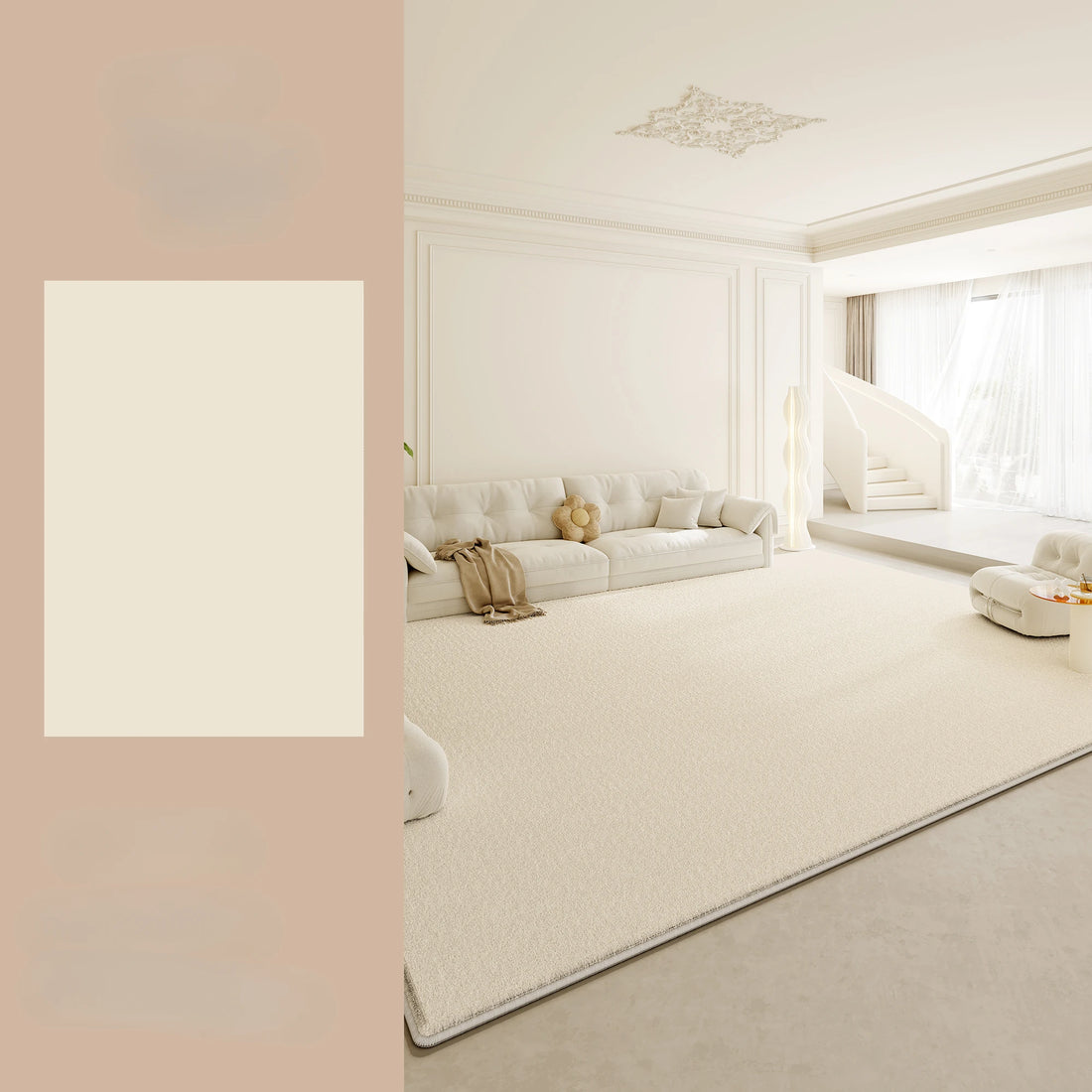 Large Plush Area Rug – Soft Fluffy Cream Carpet for Bedroom