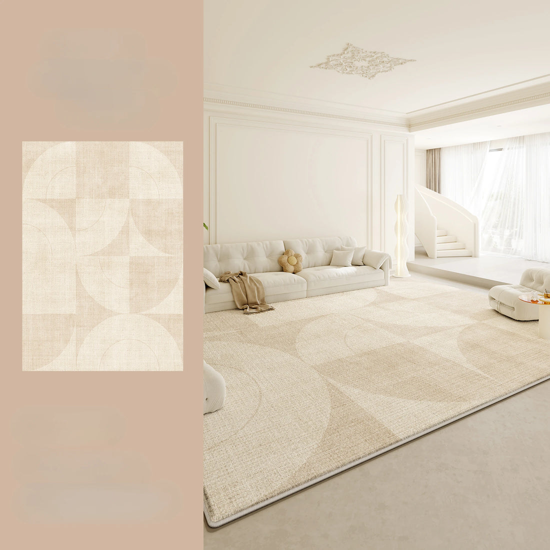 Large Plush Area Rug – Soft Fluffy Cream Carpet for Bedroom