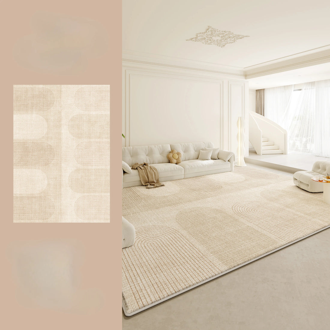 Large Plush Area Rug – Soft Fluffy Cream Carpet for Bedroom