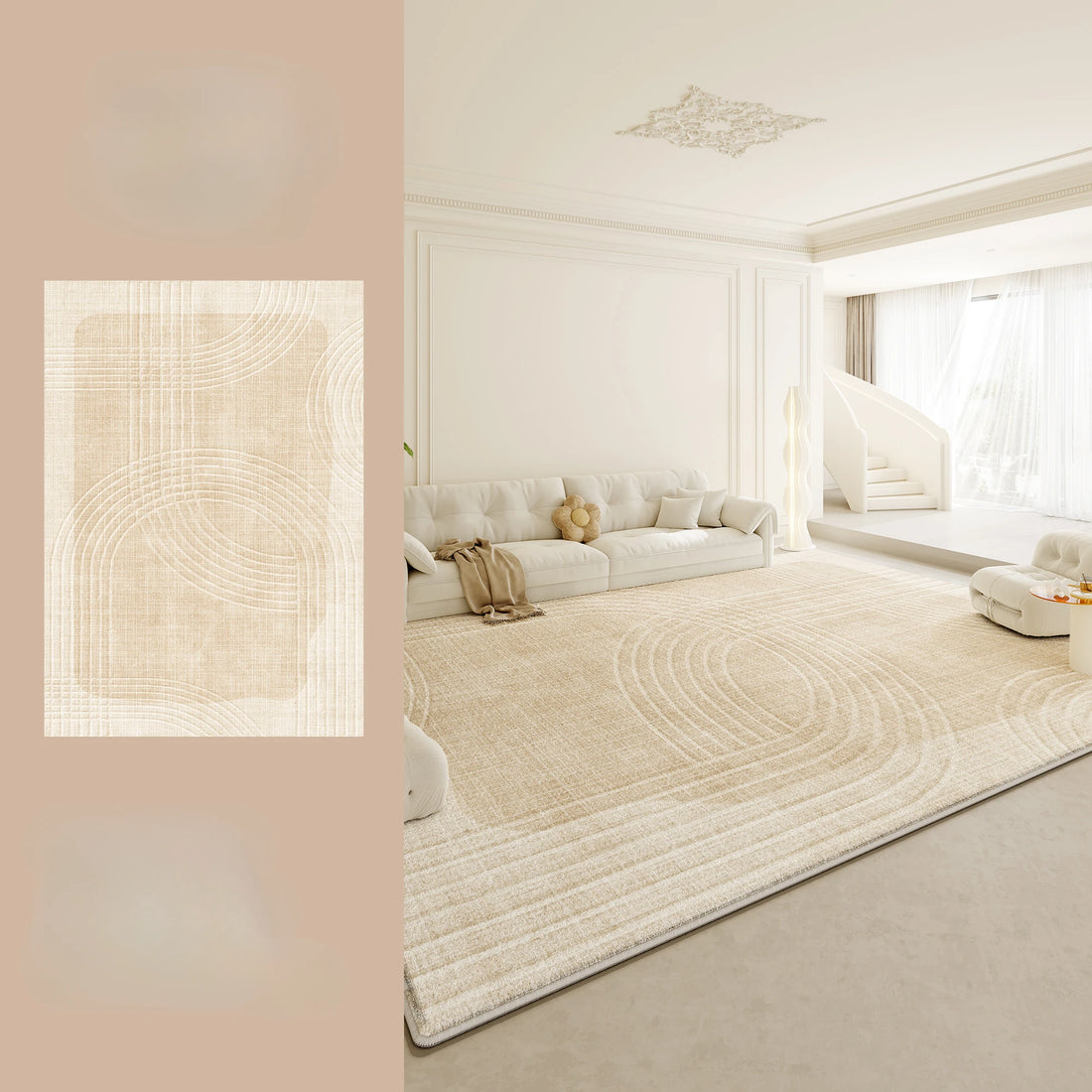 Large Plush Area Rug – Soft Fluffy Cream Carpet for Bedroom
