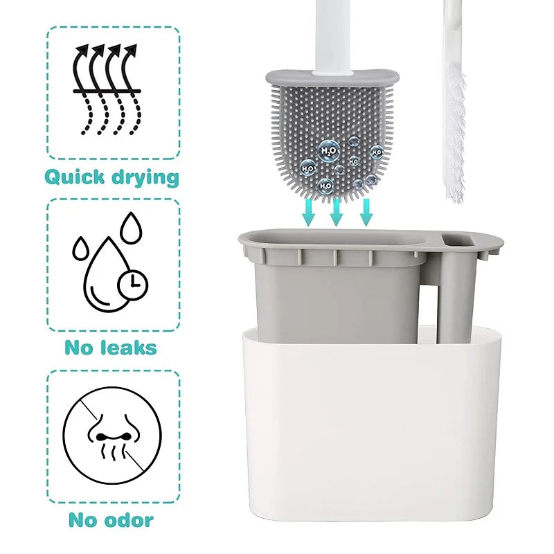 Wall-Mounted Silicone Toilet Brush with Holder