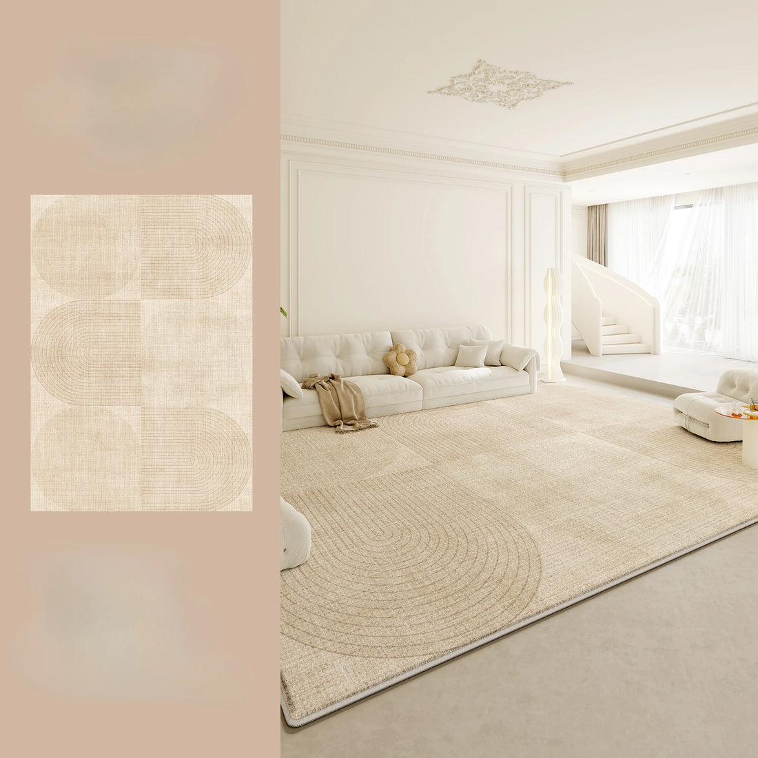Large Plush Area Rug – Soft Fluffy Cream Carpet for Bedroom