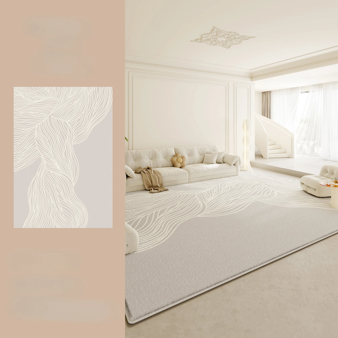 Large Plush Area Rug – Soft Fluffy Cream Carpet for Bedroom