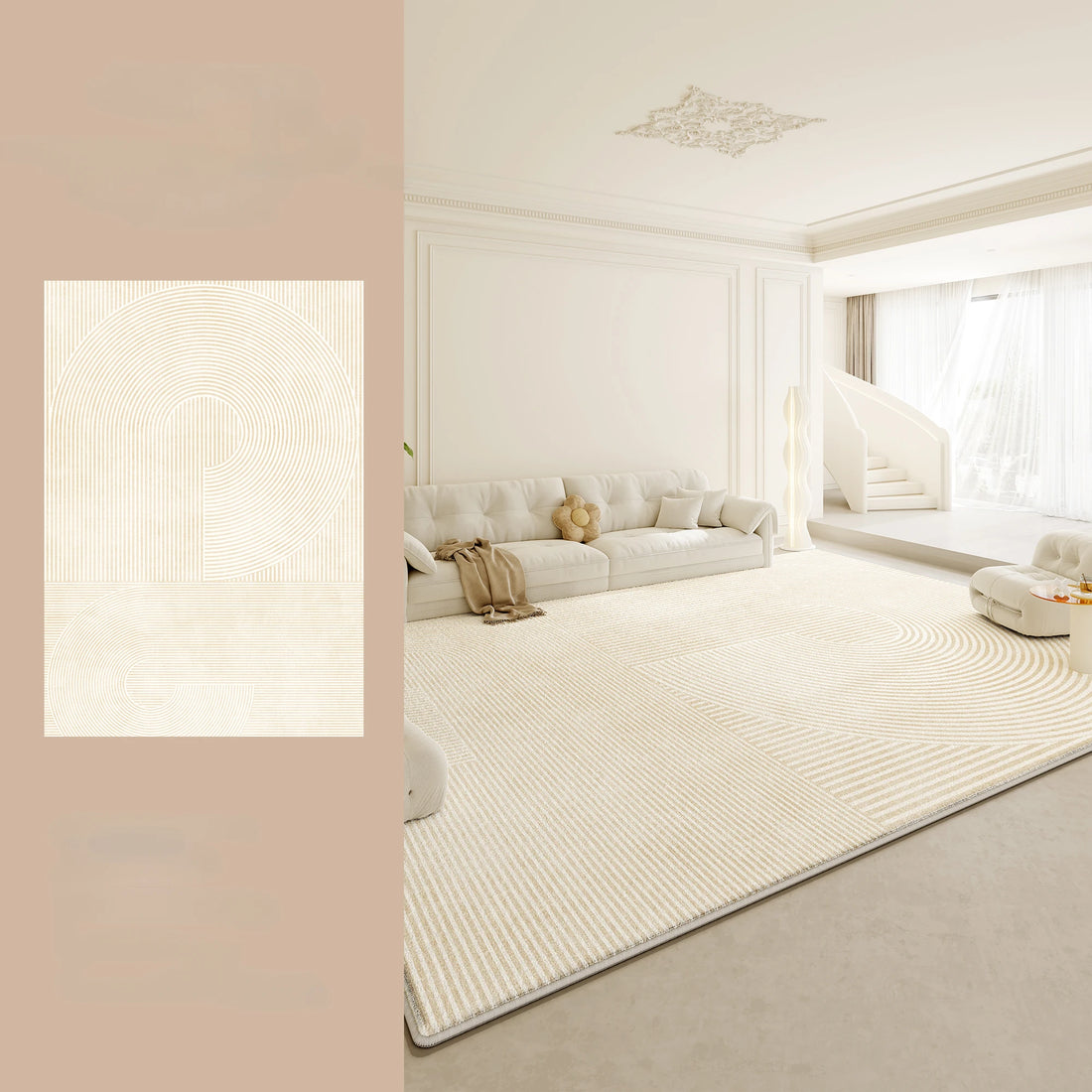 Large Plush Area Rug – Soft Fluffy Cream Carpet for Bedroom